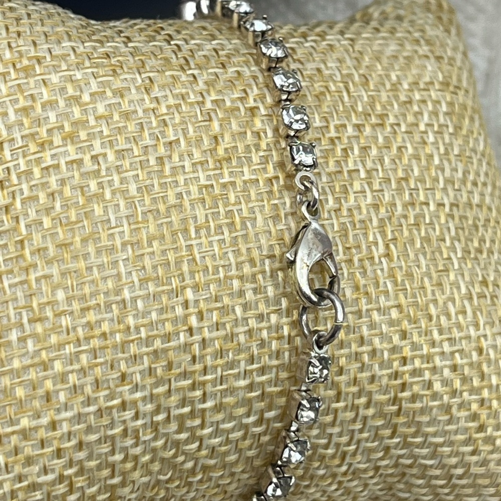 Vintage Pink & White Rhinestone Silver-Tone Bracelet - 7.5" - Picture 6 of 13